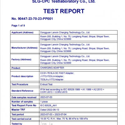 TEST REPORT FOR ADAPTER
